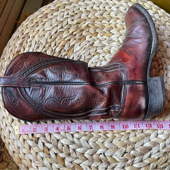 Vintage Lucchese Cherry Ostrich Quill Cowboy Western Men's Boots 8.5D - Picture 7 of 11